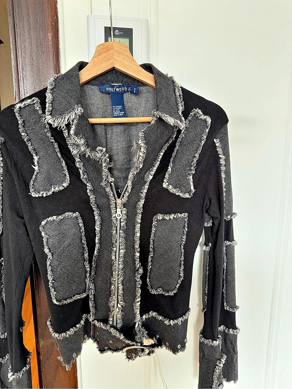 Distressed Denim Jacket in Black